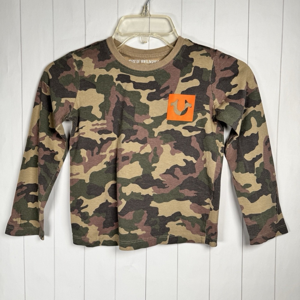 True Religion 100% Cotton Camo Logo T-shirt Long Sleeve Casual School Tee Boys 5